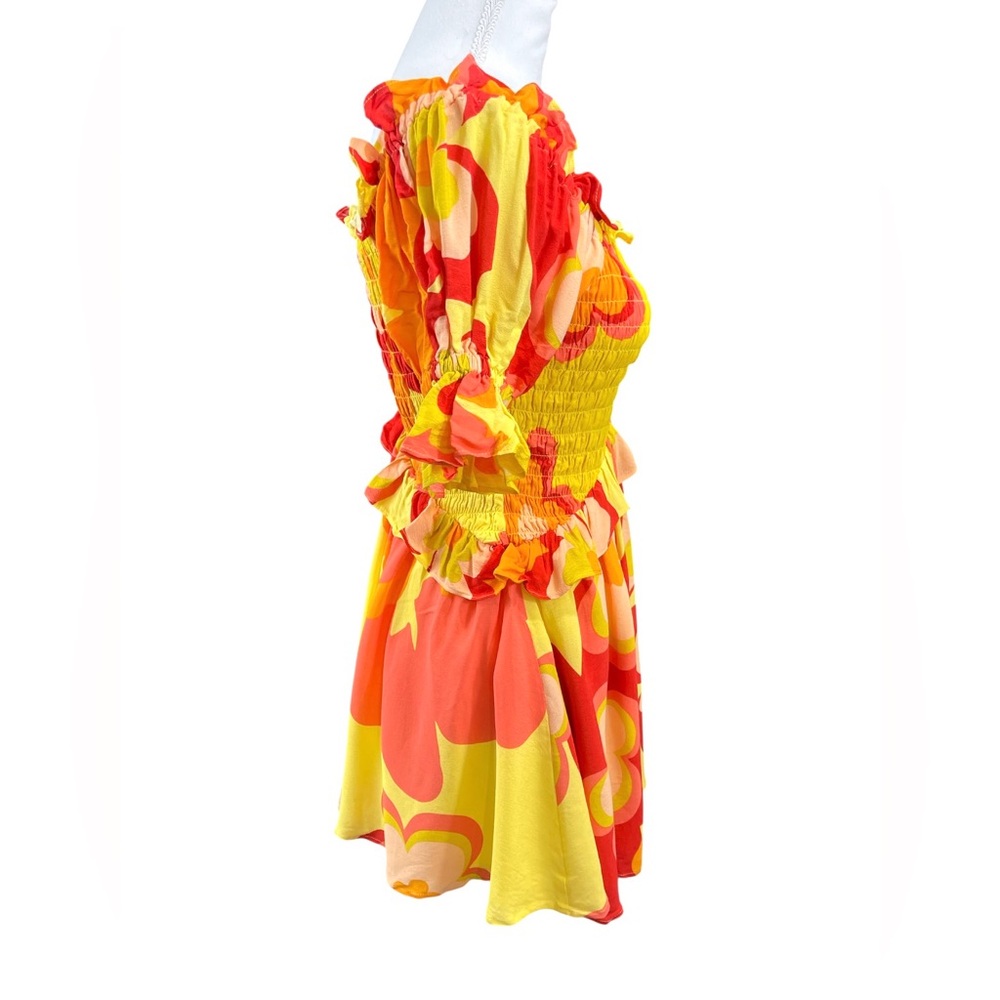 NWT SABO Jaden Off Shoulder Yellow Floral Smocked Mini Dress XS Vacation Resort - Picture 8 of 15
